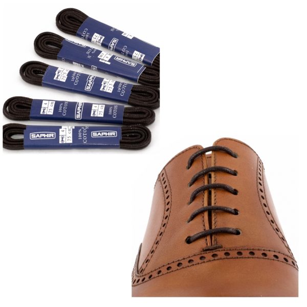 Тонкие вощеные круглые шнурки Saphir 75см (732/05 тем.коричневый)