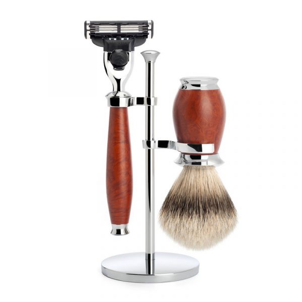 Бритвенный набор MUEHLE PURIST, бриар, барсучий ворс высшей категории Silvertip, бритва Mach3