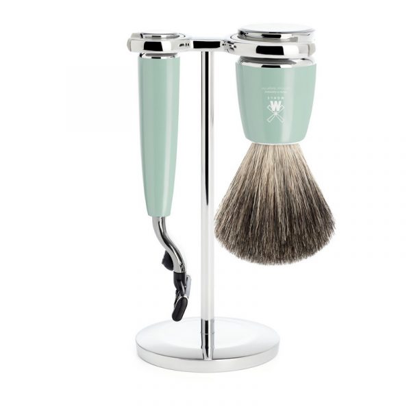 Бритвенный набор MUEHLE RYTMO, смола мятного цвета, натуральный барсучий ворс, бритва Mach3