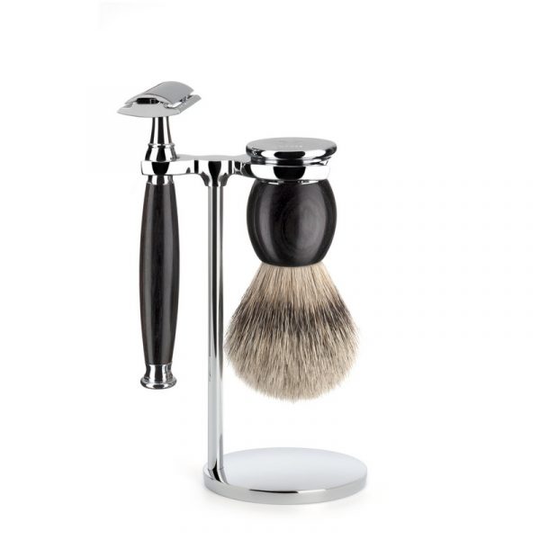 Бритвенный набор MUEHLE SOPHIST, африканское черное дерево, барсучий ворс высшей категории Silvertip, Т-образная бритва