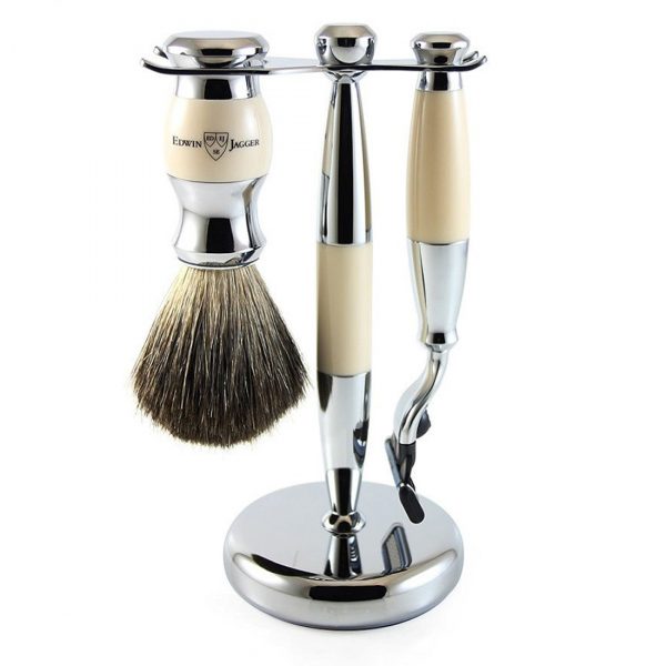 Набор для бритья с помазком Edwin Jagger хромированая слоновая кость Mach 3